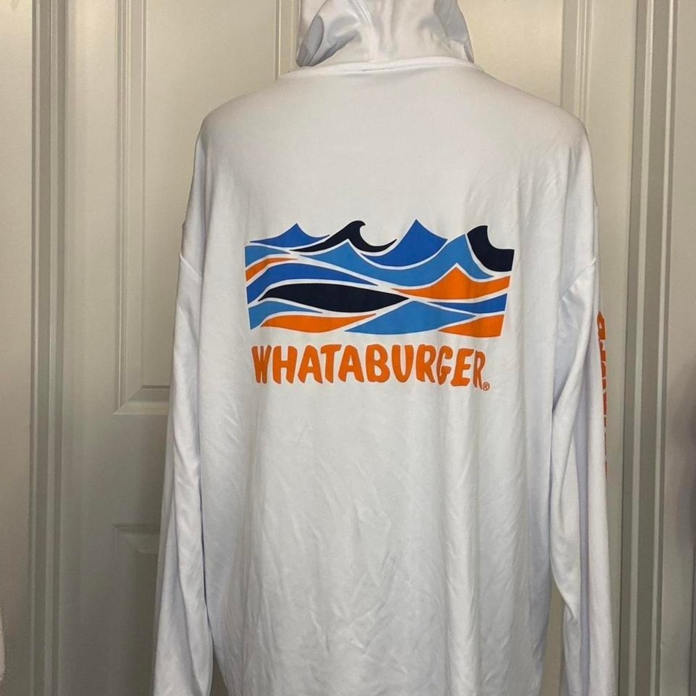 Whataburger White Performance Hooded Long Sleeve – Adult XL – Logo Back & Sleeve - Picture 2 of 6